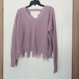Cropped, Fringe Purple Sweater